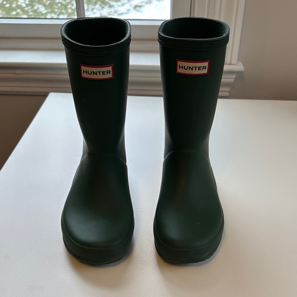 Hunter Kids First Classic Rain Boots, Hunter Green Waterproof Rubber Wellies